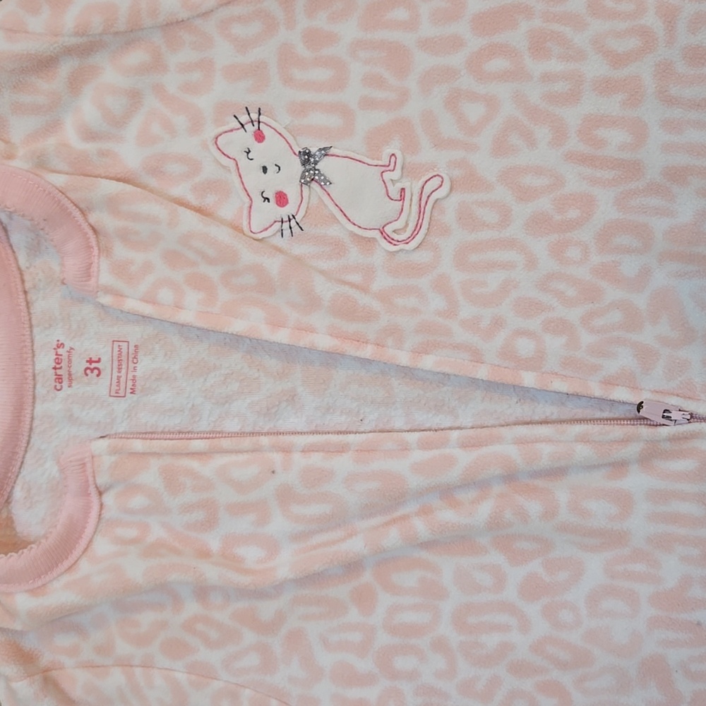 Pink Leapard Cat Kids One Piece Pajama - Picture 2 of 3